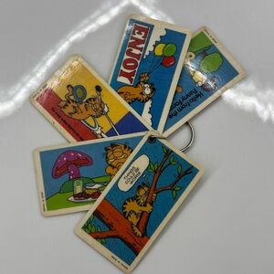 Vintage 1980s Garfield Flip Card Keychain Lot – Set of 5 Comic Cartoon Tags